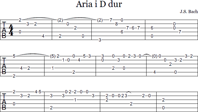 Aria i D dur fragment tab